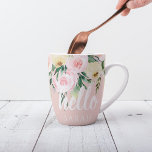 Modern Pastel Pink Flowers Hello And You Name Latte Mug<br><div class="desc">Modern Pastel Pink Flowers Hello And You Name</div>