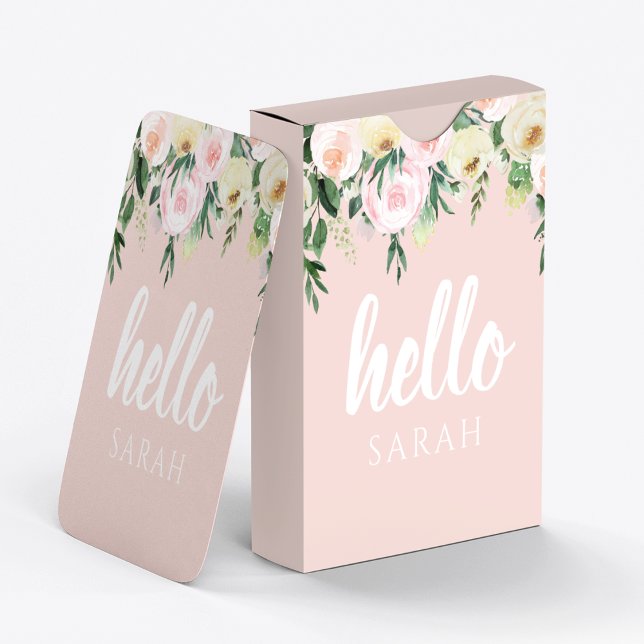 Modern Pastel Pink Flowers Hello And You Name Playing Cards (Creator Uploaded)