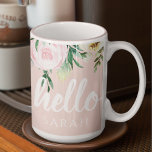 Modern Pastel Pink Flowers Hello And You Name Two-Tone Coffee Mug<br><div class="desc">Modern Pastel Pink Flowers Hello And You Name</div>