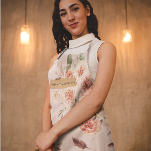 Modern Pastel Pink Flowers & Kraft Personalised  Apron