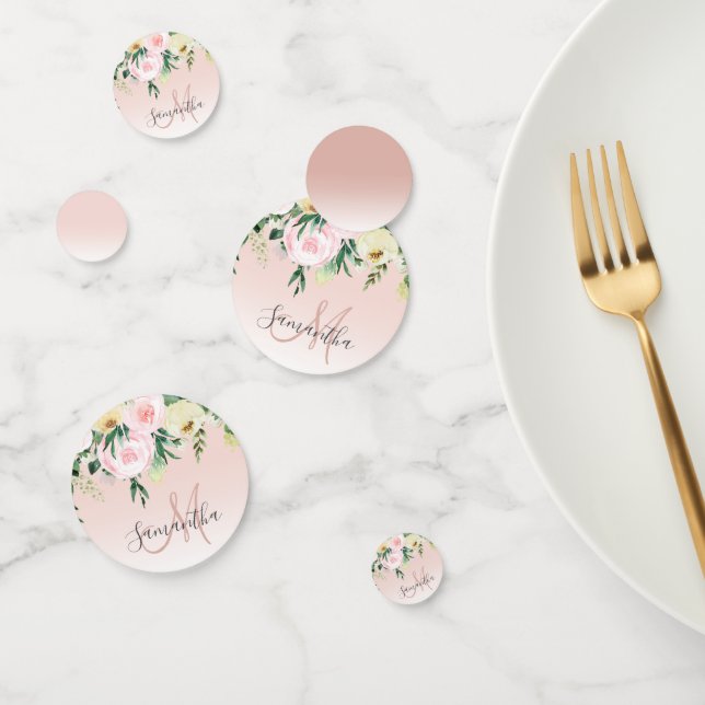 Modern Pastel Pink & Flowers With Name Confetti (Group)