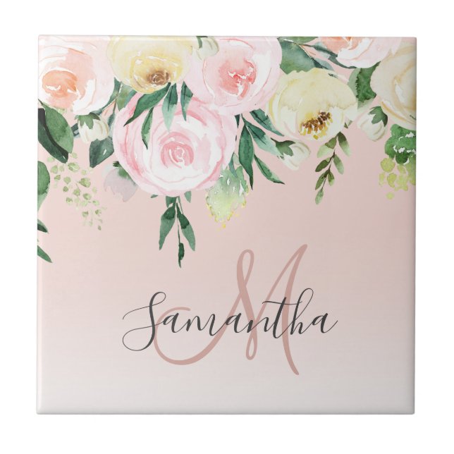 Modern Pastel Pink & Flowers With Name Tile (Front)