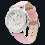 Modern Pastel Pink & Flowers With Name Watch<br><div class="desc">Modern Pastel Pink & Flowers With Name</div>
