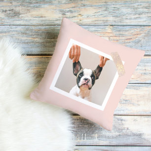 Modern Pastel Pink Frame   Personal Dog Photo Cushion