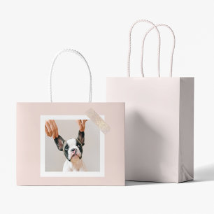 Modern Pastel Pink Frame Personal Dog Photo Large Gift Bag