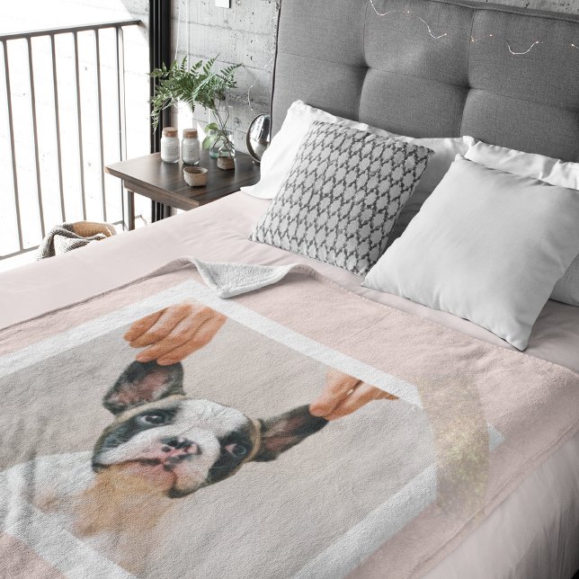 Modern Pastel Pink Frame | Personal Dog Photo Sherpa Blanket (Creator Uploaded)