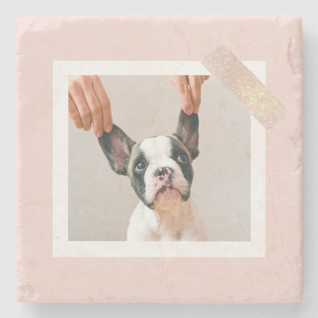 Modern Pastel Pink Frame | Personal Dog Photo Stone Coaster (Front)