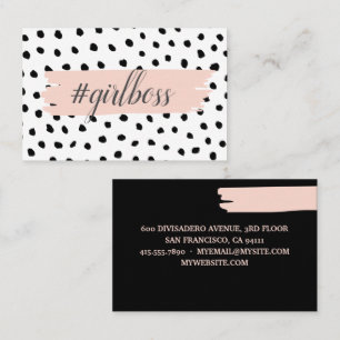 Modern Pastel Pink Girl Boss & Black Dots Business Card