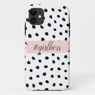 Modern Pastel Pink Girl Boss & Black Dots Case-Mate iPhone Case
