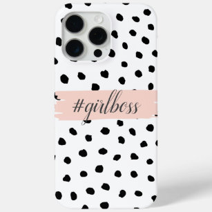 Modern Pastel Pink Girl Boss & Black Dots iPhone 15 Pro Max Case