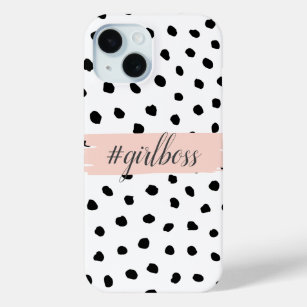 Modern Pastel Pink Girl Boss & Black Dots iPhone 15 Case