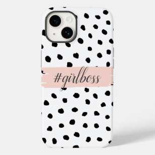 Modern Pastel Pink Girl Boss & Black Dots Case-Mate iPhone 14 Case