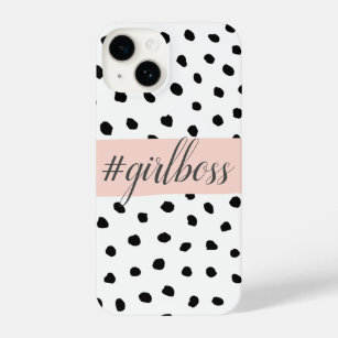 Modern Pastel Pink Girl Boss & Black Dots iPhone 14 Case