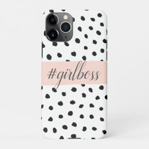 Modern Pastel Pink Girl Boss & Black Dots iPhone 11Pro Case