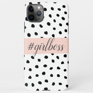 Modern Pastel Pink Girl Boss & Black Dots iPhone 11Pro Max Case