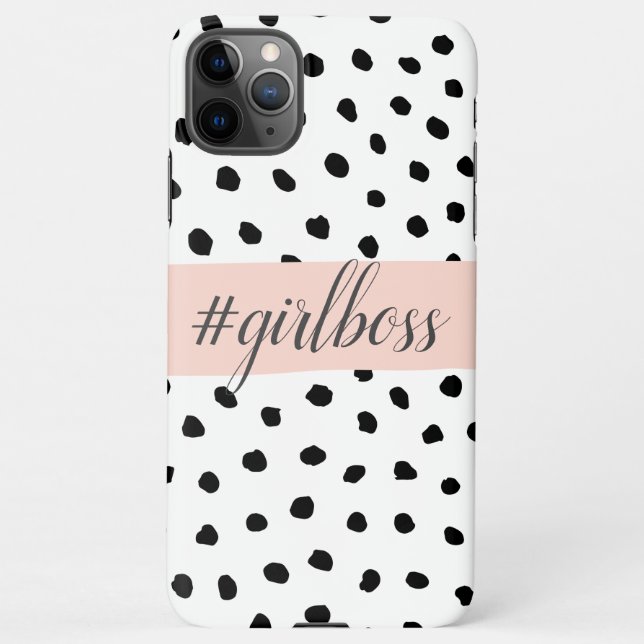 Modern Pastel Pink Girl Boss & Black Dots iPhone Case (Back)