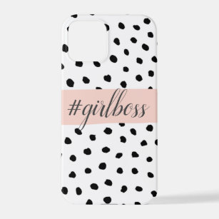 Modern Pastel Pink Girl Boss & Black Dots iPhone 12 Pro Case
