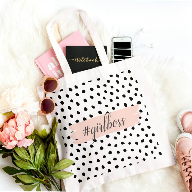 Modern Pastel Pink Girl Boss & Black Dots Tote Bag (Creator Uploaded)