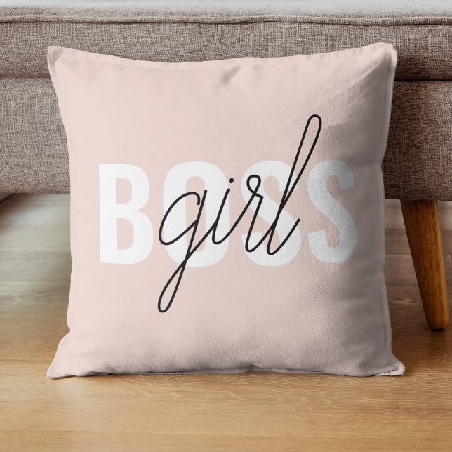 Modern Pastel Pink Girl Boss Phrase Cushion (Creator Uploaded)