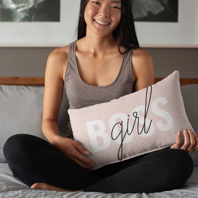 Modern Pastel Pink Girl Boss Phrase Decorative Cushion (Creator Uploaded)