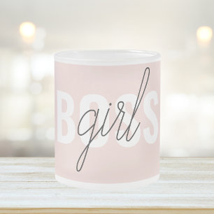 Modern Pastel Pink Girl Boss Phrase Frosted Glass Coffee Mug