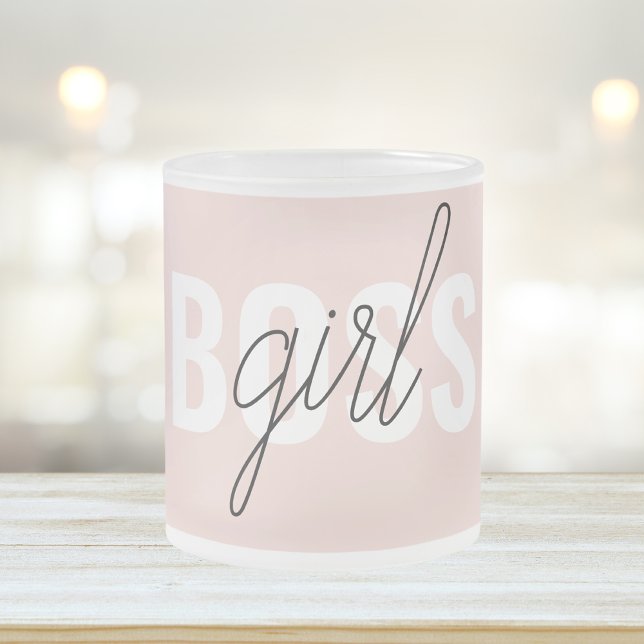 Modern Pastel Pink Girl Boss Phrase Frosted Glass Coffee Mug (Creator Uploaded)