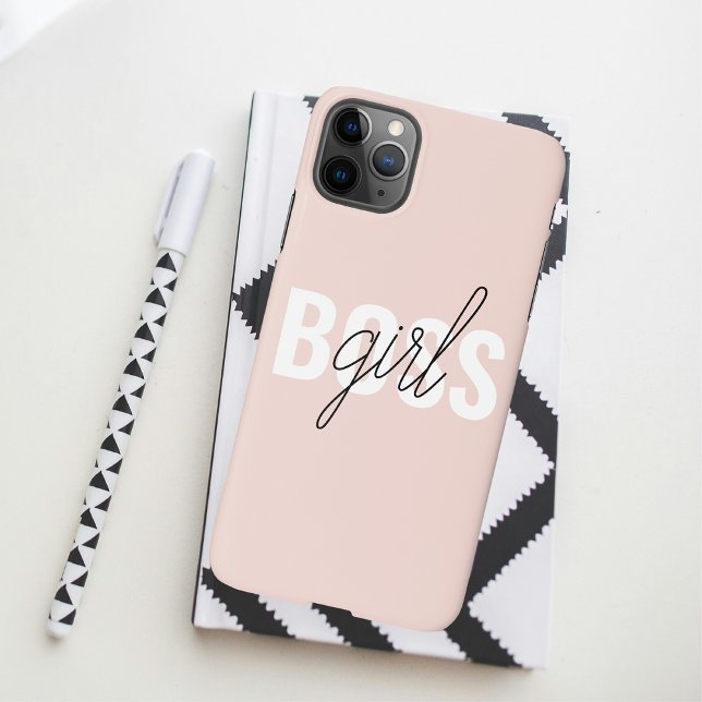 Modern Pastel Pink Girl Boss Phrase iPhone Case (Creator Uploaded)