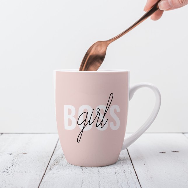 Modern Pastel Pink Girl Boss Phrase Latte Mug (Creator Uploaded)