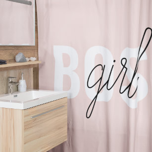 Modern Pastel Pink Girl Boss Phrase Shower Curtain