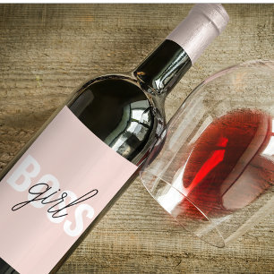 Modern Pastel Pink Girl Boss Phrase Wine Label