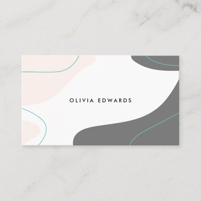 Modern pastel pink grey teal abstract brushstrokes business card (Front)