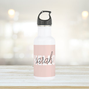 Modern Pastel Pink Hello And You Name 532 Ml Water Bottle
