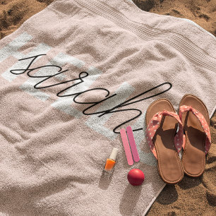 Modern Pastel Pink Hello And You Name Beach Towel