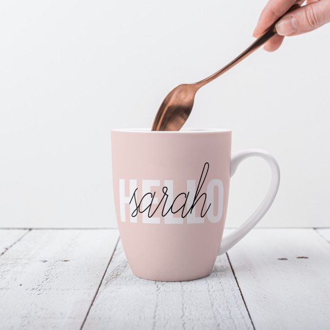 Modern Pastel Pink Hello And You Name Latte Mug (Creator Uploaded)