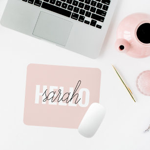 Modern Pastel Pink Hello And You Name Mouse Mat