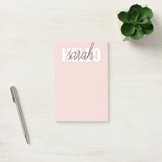 Modern Pastel Pink Hello And You Name Post-it Notes (Office)