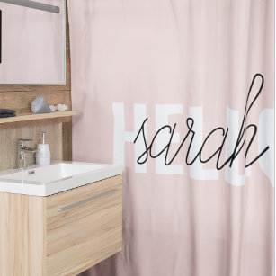 Modern Pastel Pink Hello And You Name Shower Curtain