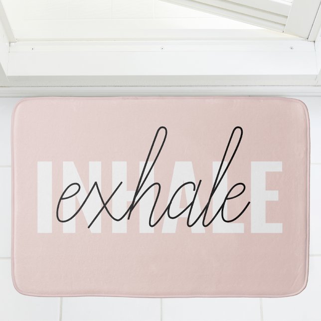 Modern Pastel Pink Inhale Exhale Quote Bath Mat (Creator Uploaded)