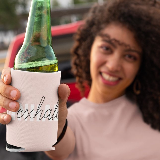 Modern Pastel Pink Inhale Exhale Quote Can Cooler (Creator Uploaded)