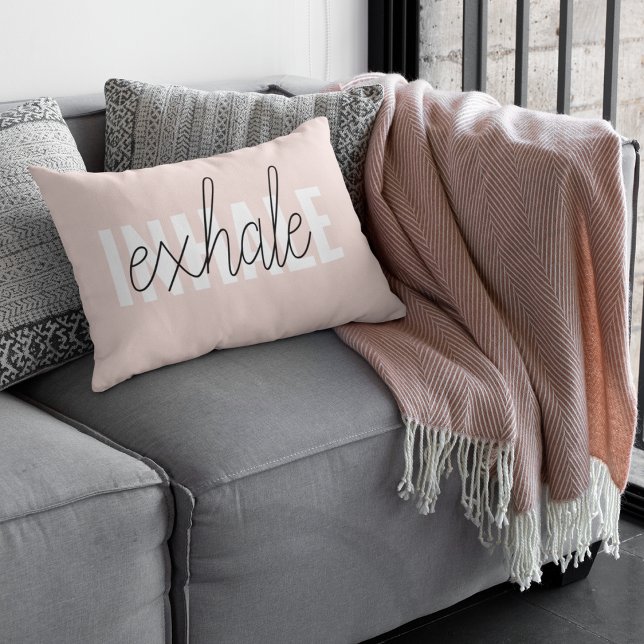 Modern Pastel Pink Inhale Exhale Quote Decorative Cushion (Creator Uploaded)