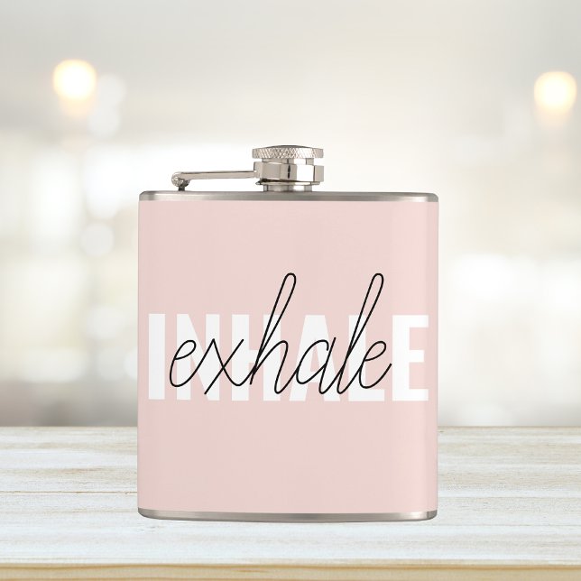 Modern Pastel Pink Inhale Exhale Quote Hip Flask (Creator Uploaded)