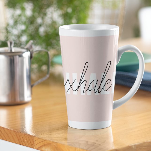 Modern Pastel Pink Inhale Exhale Quote Latte Mug (Creator Uploaded)