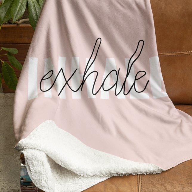 Modern Pastel Pink Inhale Exhale Quote Sherpa Blanket (Creator Uploaded)
