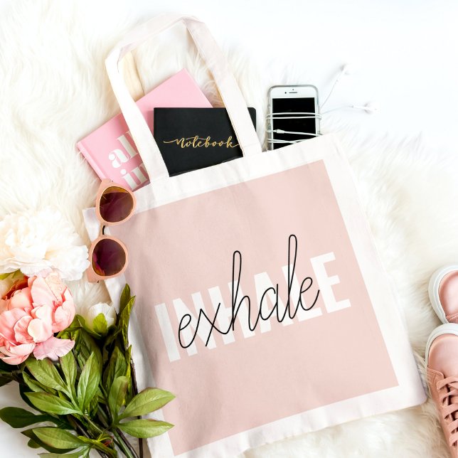 Modern Pastel Pink Inhale Exhale Quote Tote Bag (Creator Uploaded)