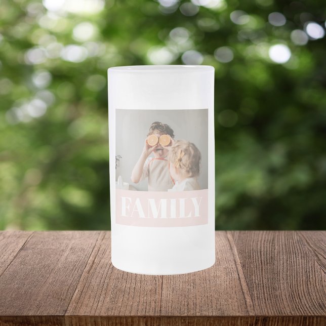 Modern Pastel Pink Love Family Photo Frosted Glass Beer Mug (Creator Uploaded)