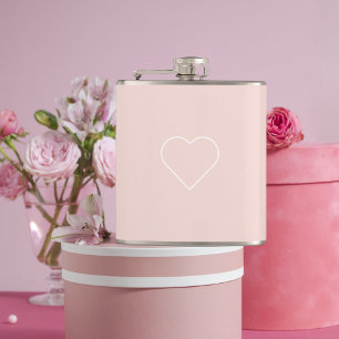 Modern Pastel Pink & Minimalist Heart Lovely Gift Hip Flask