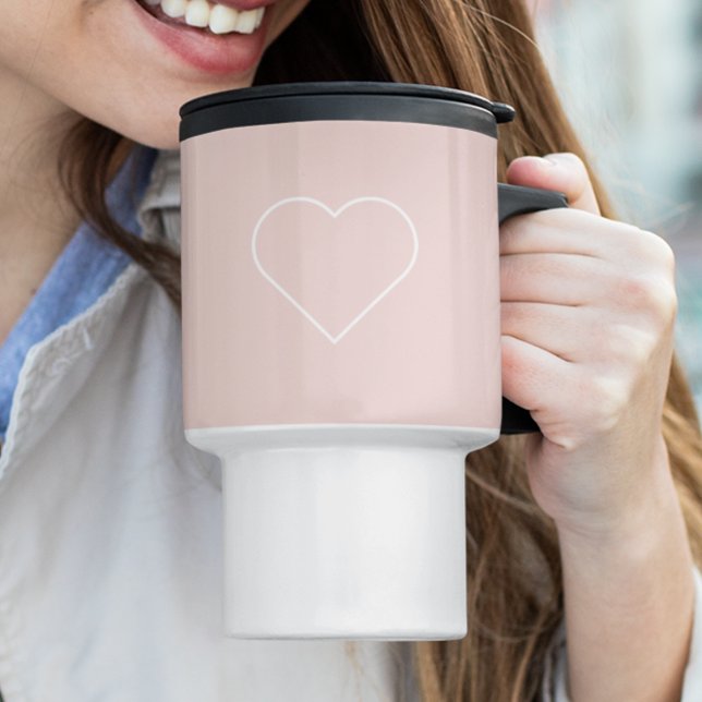 Modern Pastel Pink & Minimalist Heart Lovely Gift Travel Mug (Creator Uploaded)