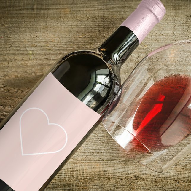 Modern Pastel Pink & Minimalist Heart Lovely Gift Wine Label (Creator Uploaded)