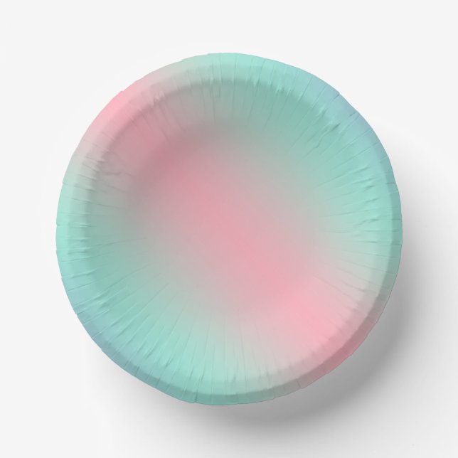 Modern pastel pink mint light green gradient paper plate (Front)