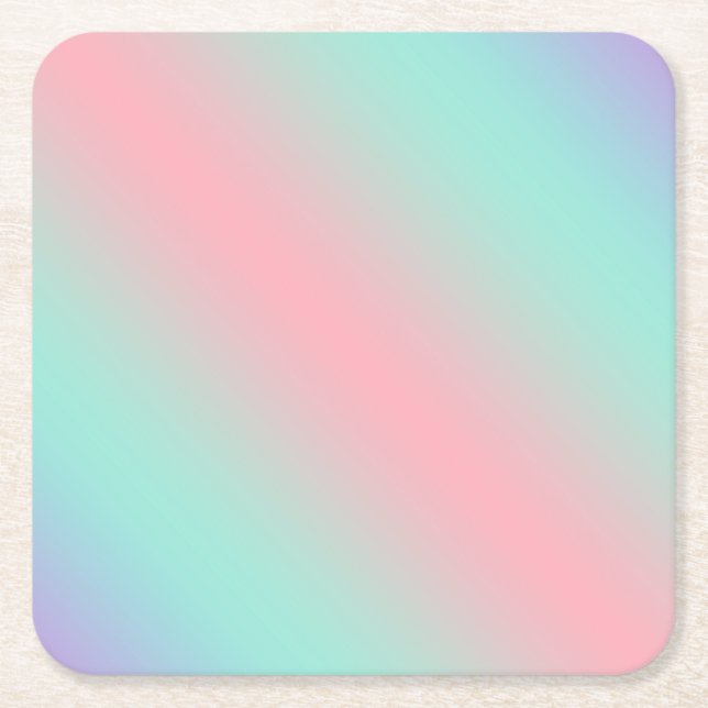 Modern pastel pink mint purple gradient square paper coaster (Front)